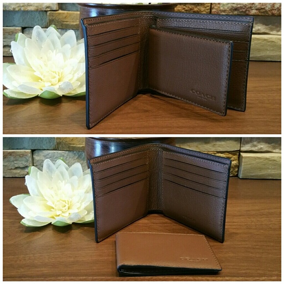 *1 left!* NEW Coach Compact ID Wallet, Dark Saddle - Picture 4 of 7